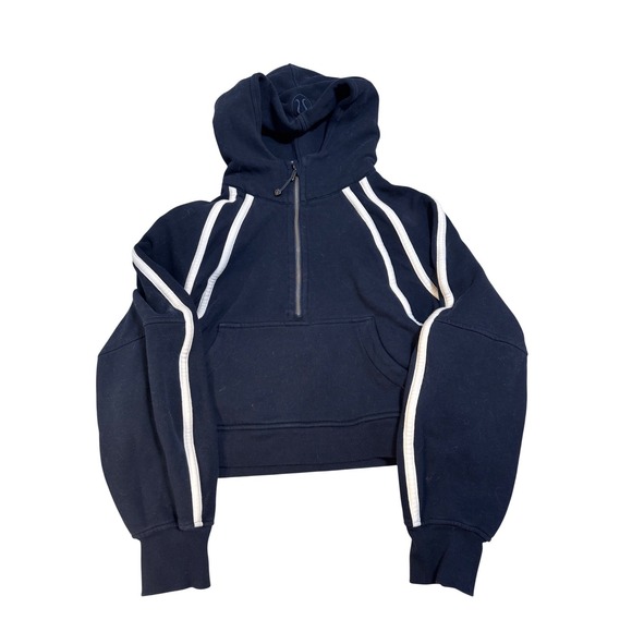 Lululemon Navy Blue 1/4 Zip Hoodie Scuba Striped Cropped Sweatshirt M - Picture 3 of 6